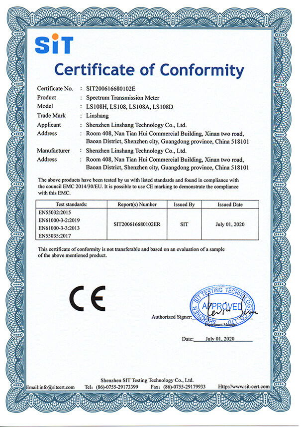 spectrum transmission meter CE certificate