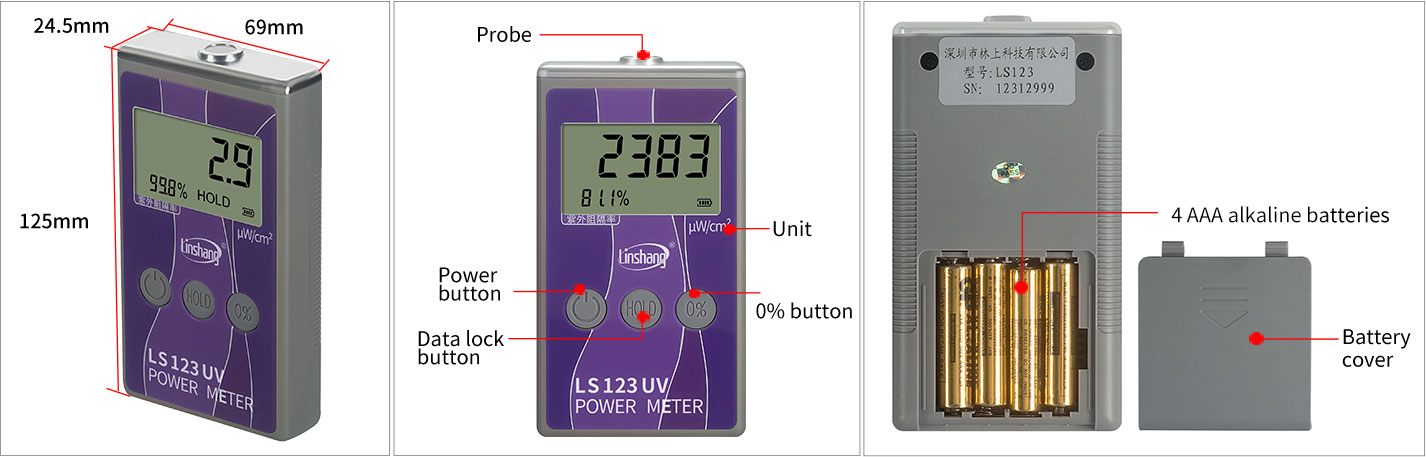 LS123 UV lamp intensity meter appearance