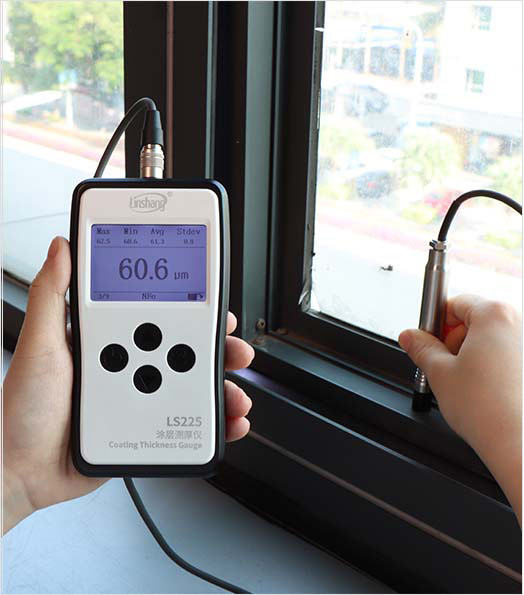 LS225+N1500 Plating Thickness Gauge tests aluminum window sill