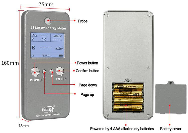 LS130 UV energy meter display