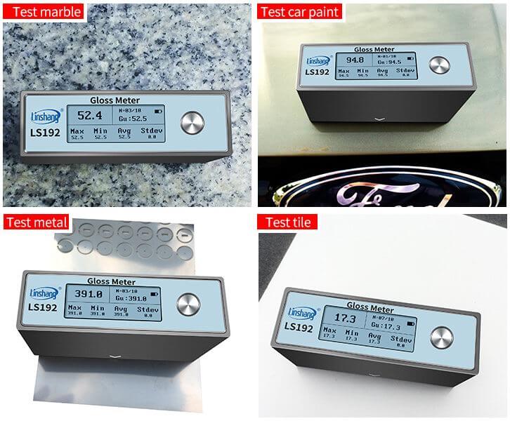 LS192 digital gloss meter test different materials