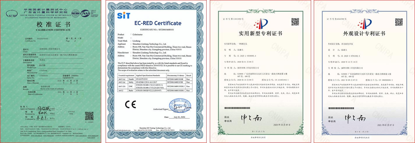 color analyzer calibration report&patent certificate