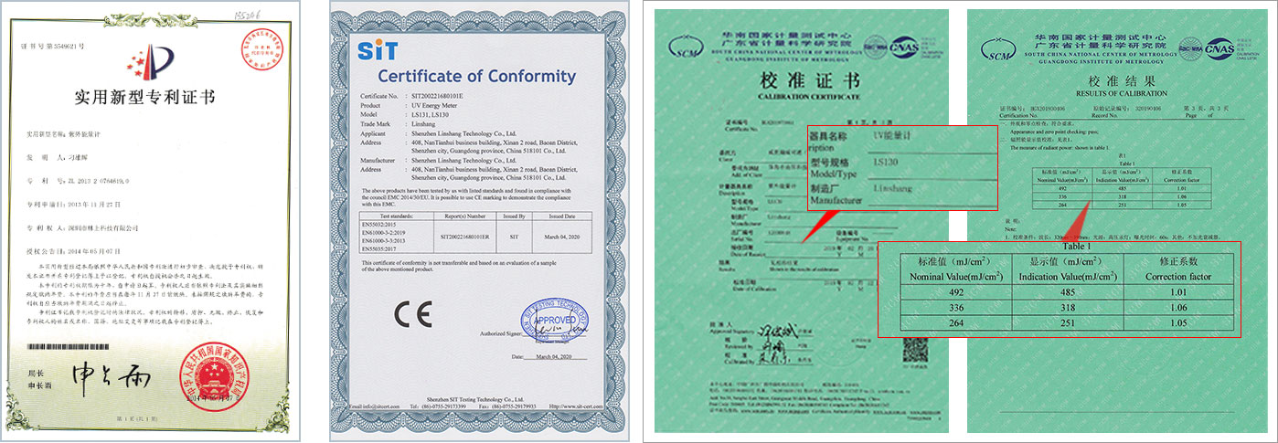 Сертификат счетчика энергии ультрафиолетового излучения LS130