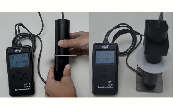 How to measure visible light transmittance using optical density meter?