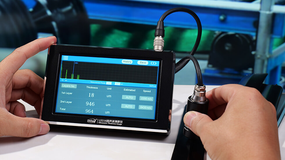 LS216 ultrasonic thickness gauge test paint thickness on aluminum
