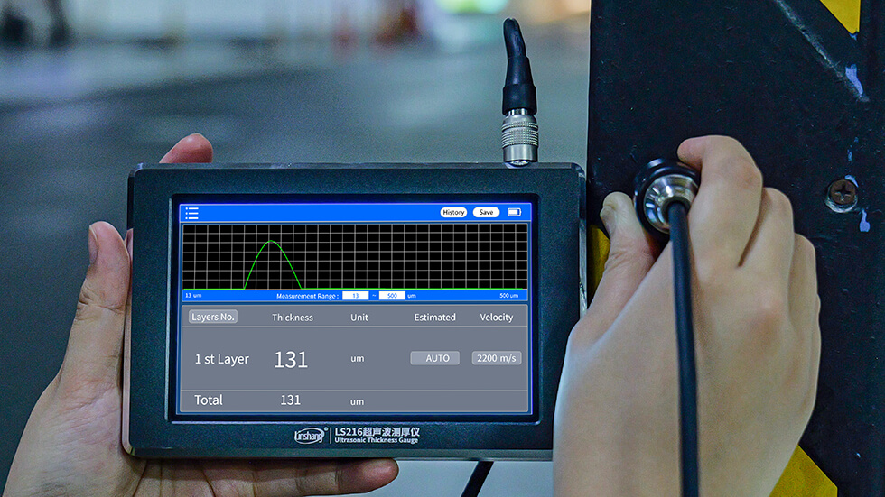 LS216 ultrasonic thickness gauge test paint thickness on steel